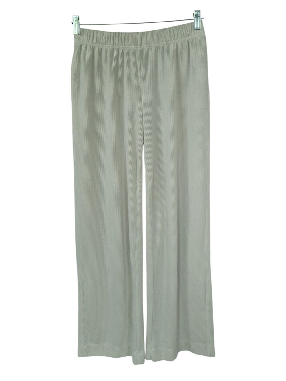Soma Small Ribbed Velour Lounge Pants Light Sage Gray‎ Wide Leg Pockets
